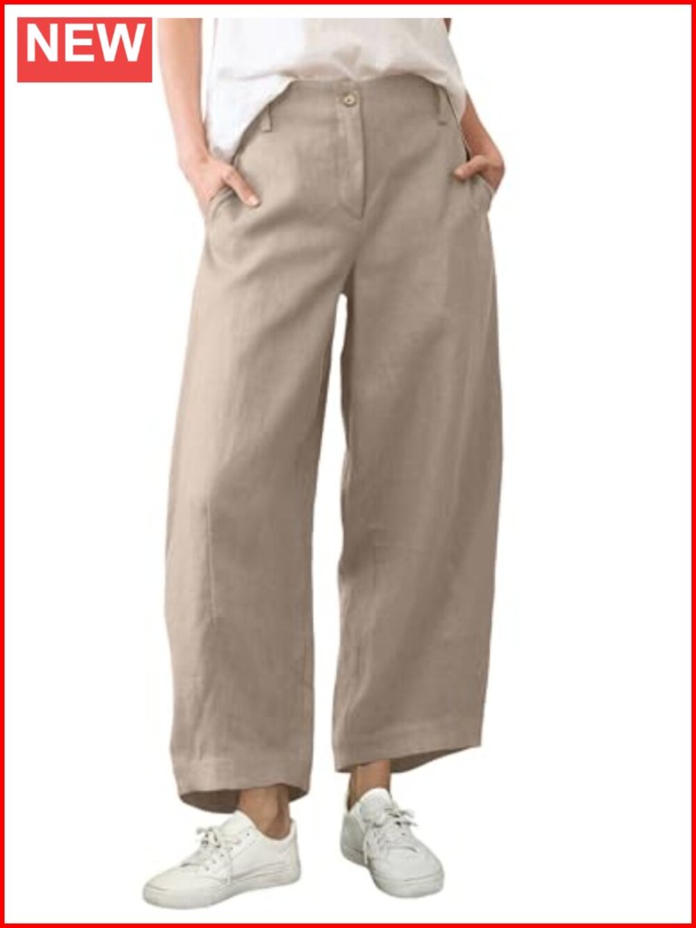 Women's Cotton Linen Barrel Wide Leg Pants High Waist